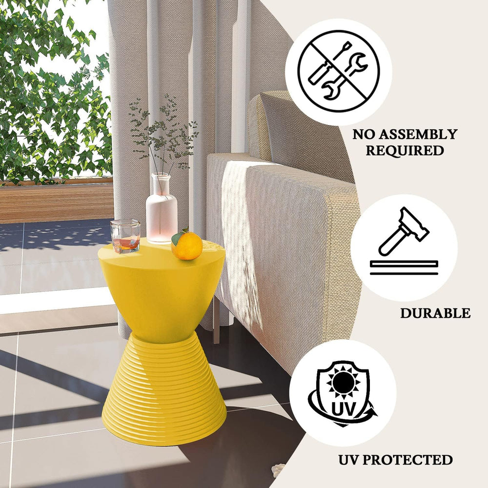 LeisureMod Modern Hourglass Yellow Side Table - ABS Shell Drum End Table with...