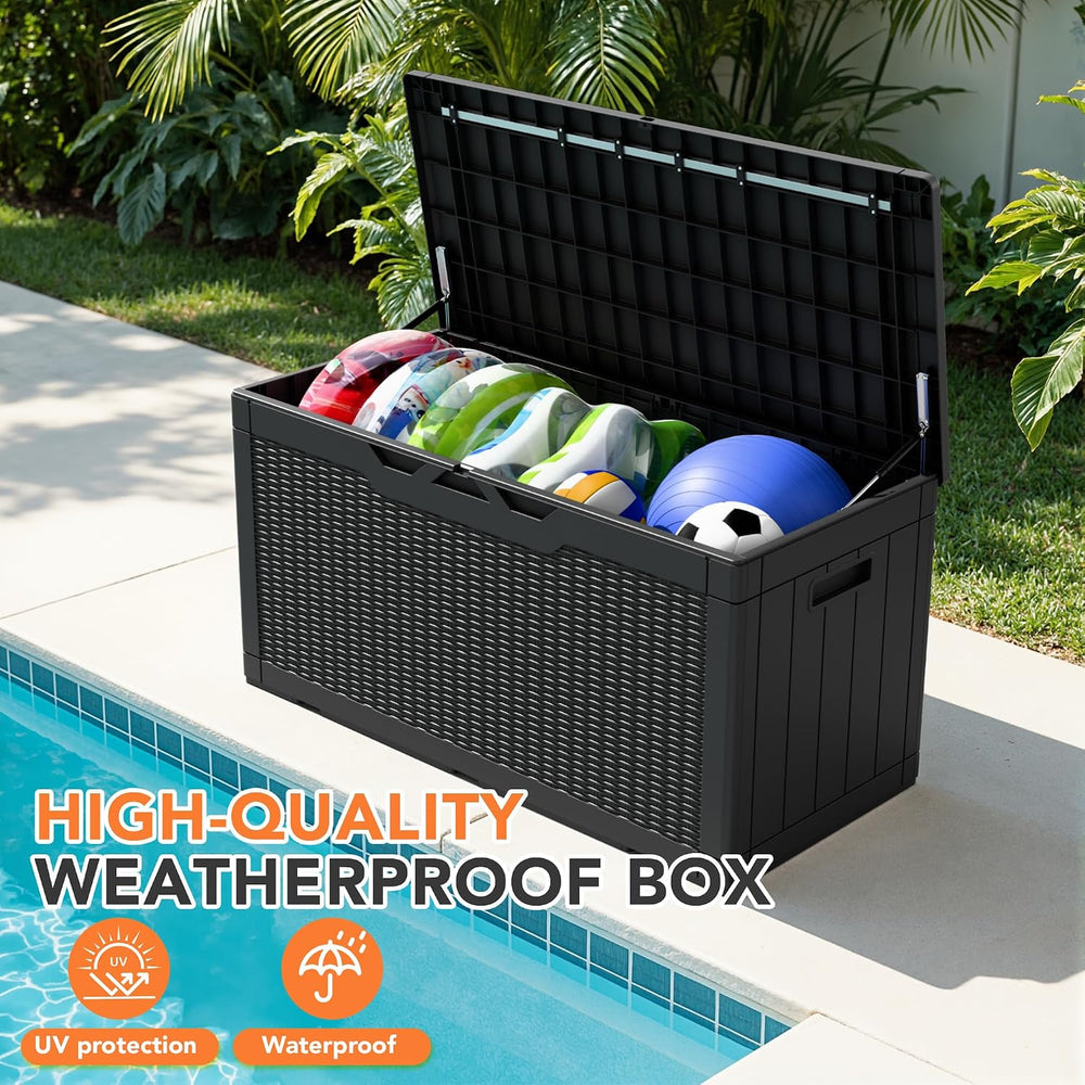 105 Gallon Deck Box Outdoor Indoor Waterproof Storage Box, Black