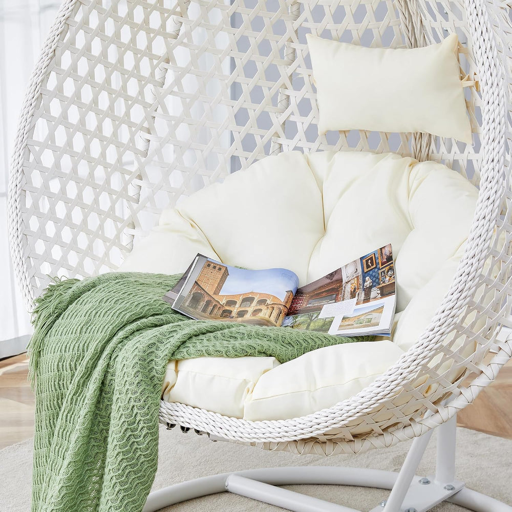 JUFU Egg Swing Chair with Stand, Hanging Egg Chair, White, Modern, Indoor/Out...
