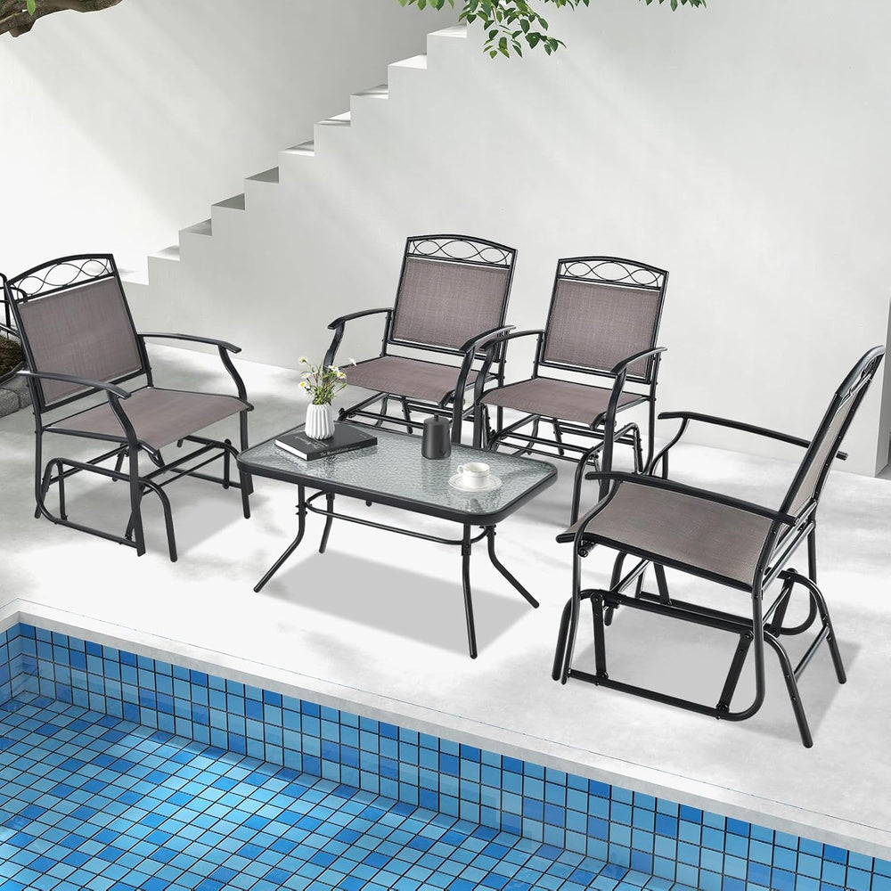 GIANTEX Patio Glider Chairs Set - 2 PCS Gliding Rocking Chairs w/Weather-Resi...