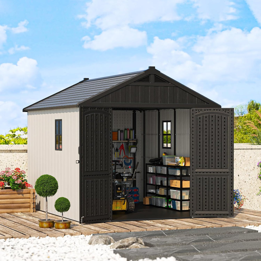 Patiowell 8x10 FT Resin Outdoor Storage Shed with Floor, Beige