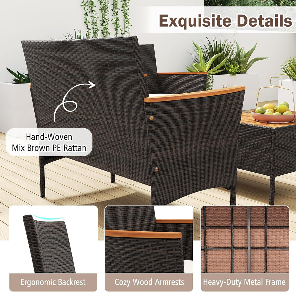 Tangkula 4 Pieces Patio Wicker Sofa Set, 2 Rattan Chairs & Loveseat w/Cof...
