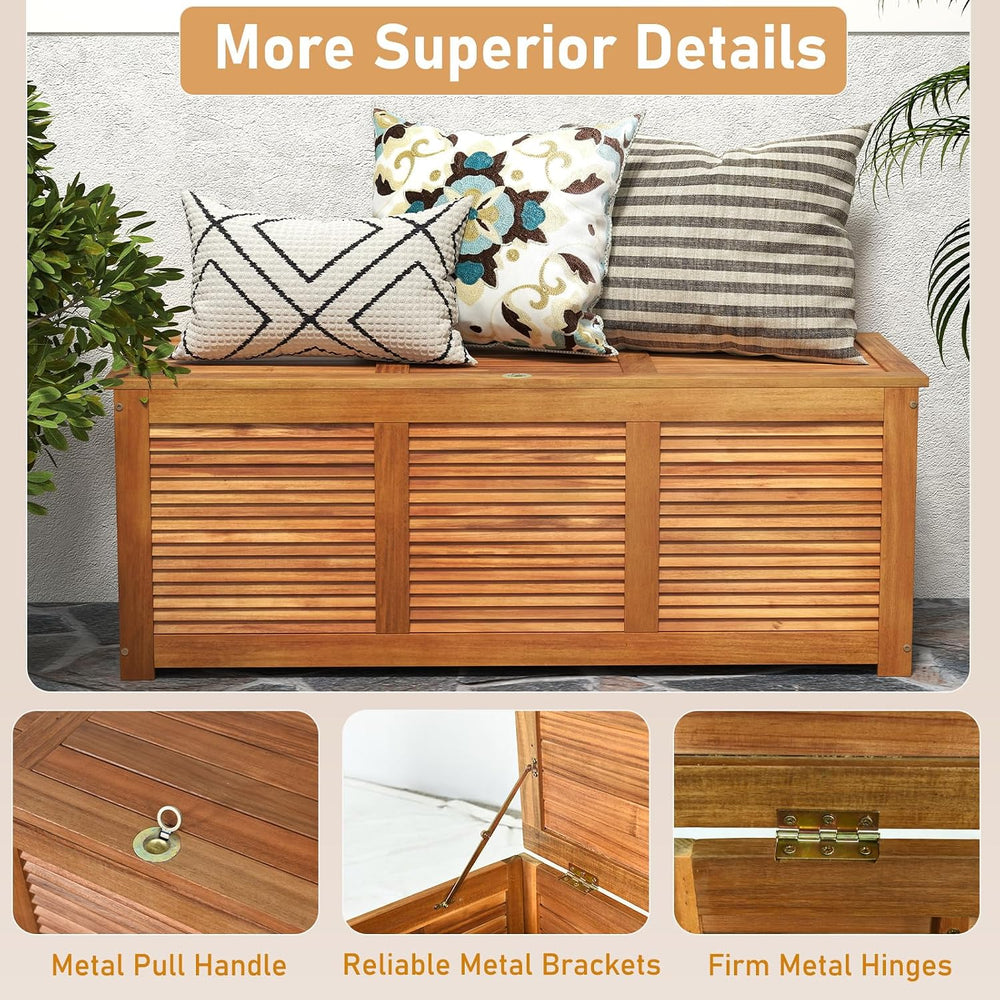 RELAX4LIFE Deck Box Acacia Wood, 46 Gallon Backyard Storage Bin Container for...