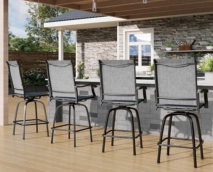 PHI VILLA Outdoor Swivel Patio Bar Stools Set of 4, 30 Inch Bar Height Tall P...