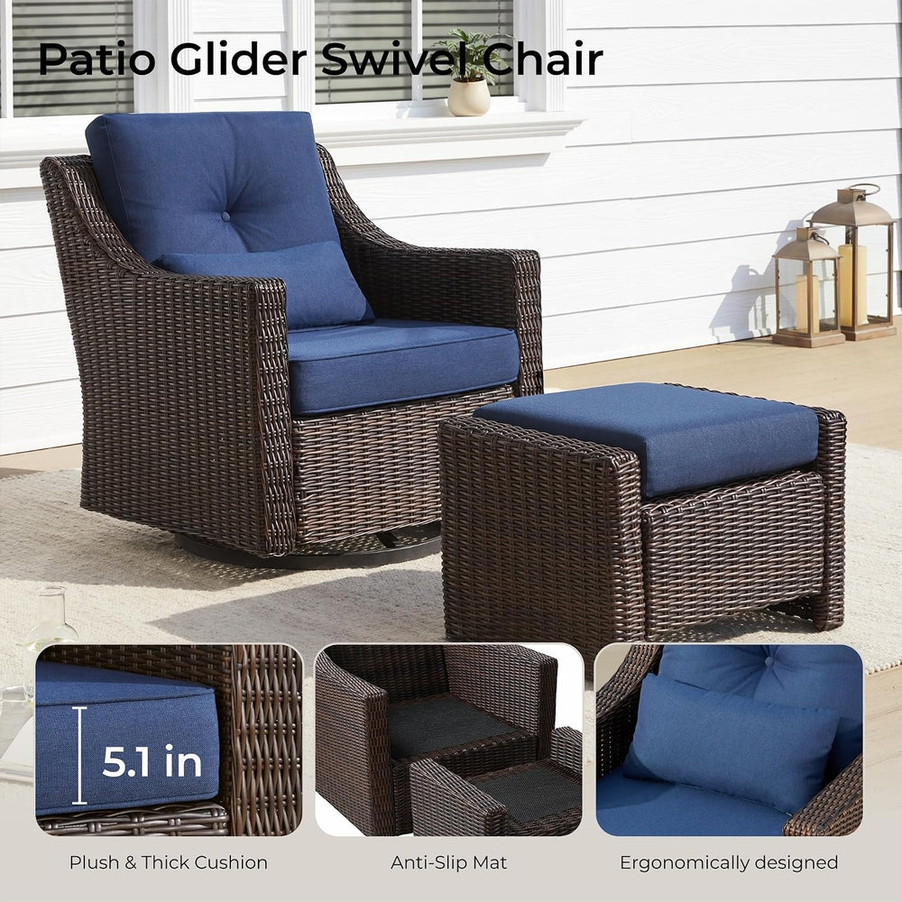CHITA Patio Furniture Set, Outdoor Rocking Swivel Chair with Ottoman