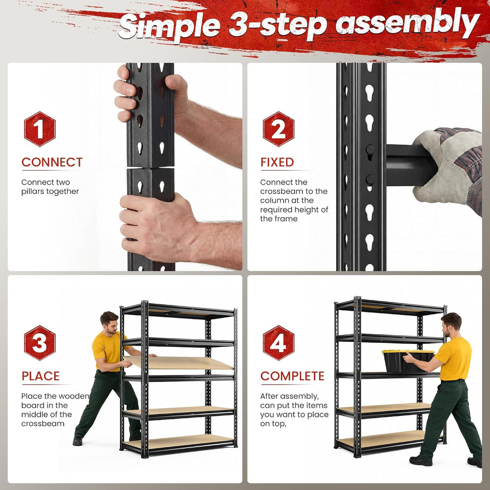 REIBII 2 Pack Garage Shelving for Basement, Heavy Duty Storage Shelves