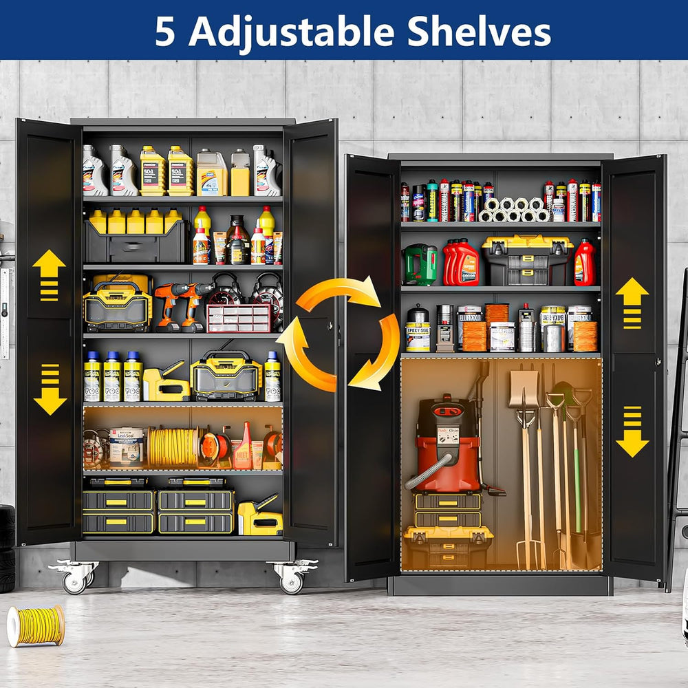Metal Large Garage Storage Cabinet with Locking Doors and Adjustable Shelves,...