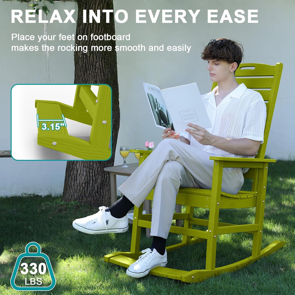 PLUUV Outdoor Rocking Chair with Removable Footboard for Adults, HDPE High Ba...