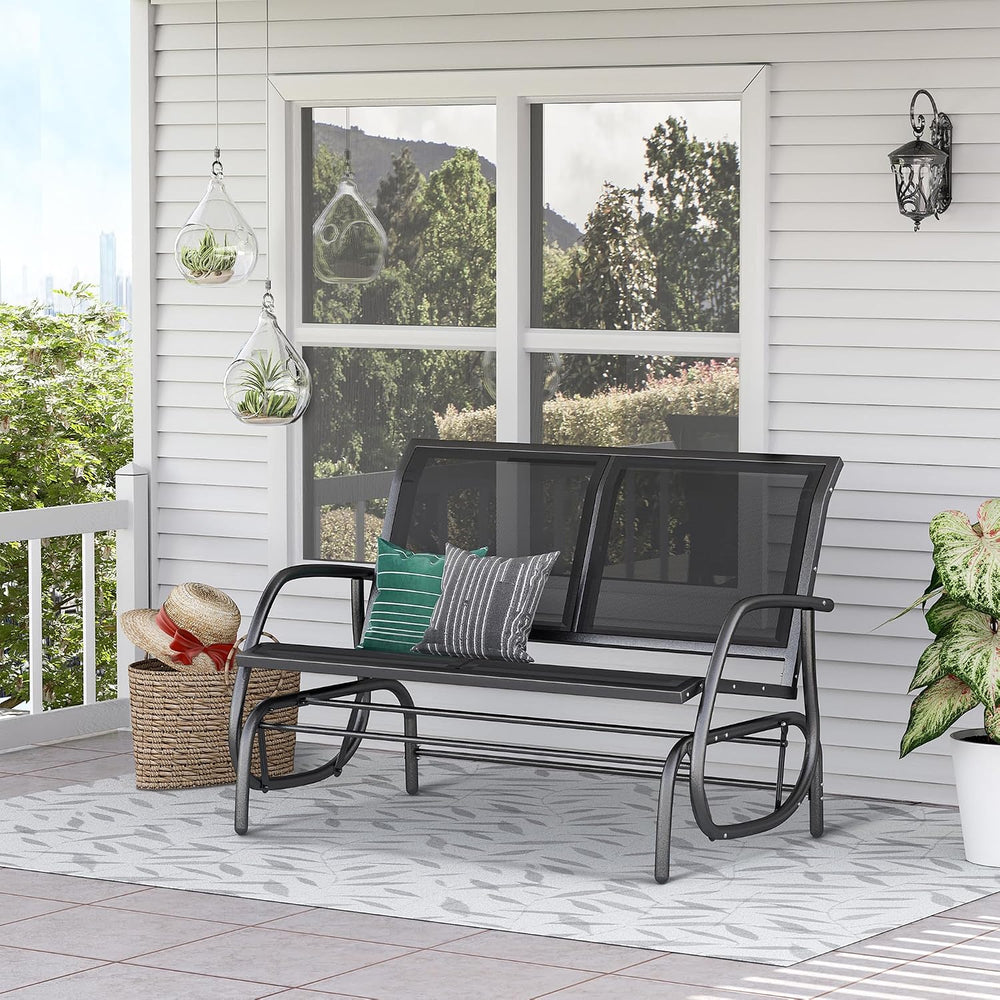 Outsunny 2-Person Outdoor Glider Bench with Steel Frame, Black