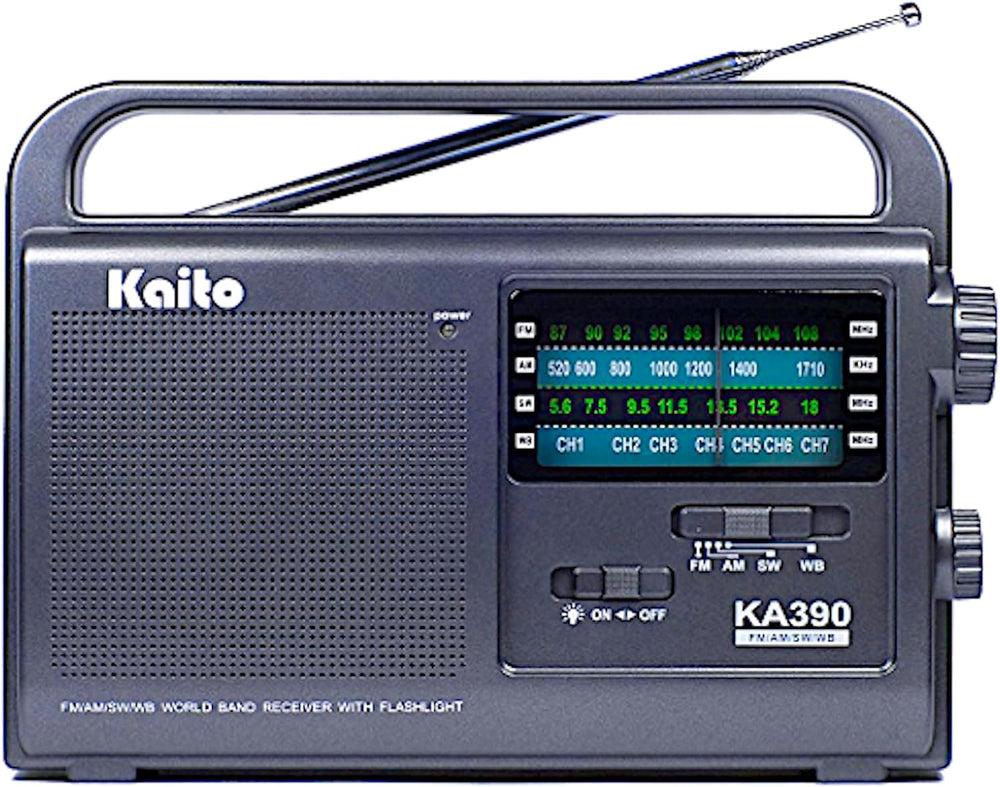 Kaito KA390 Portable AM/FM Shortwave NOAA Weather Radio with LED Flashlight, ...