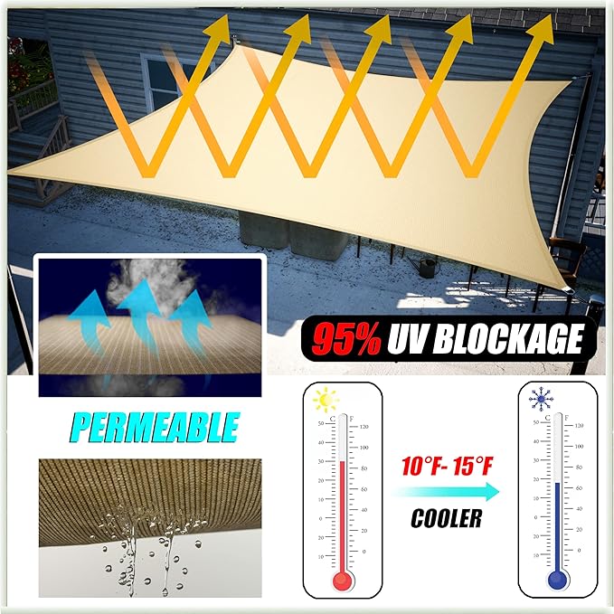 Amgo 22' x 22' x 22' Beige Triangle Sun Shade Sail UPF50+ Canopy ...