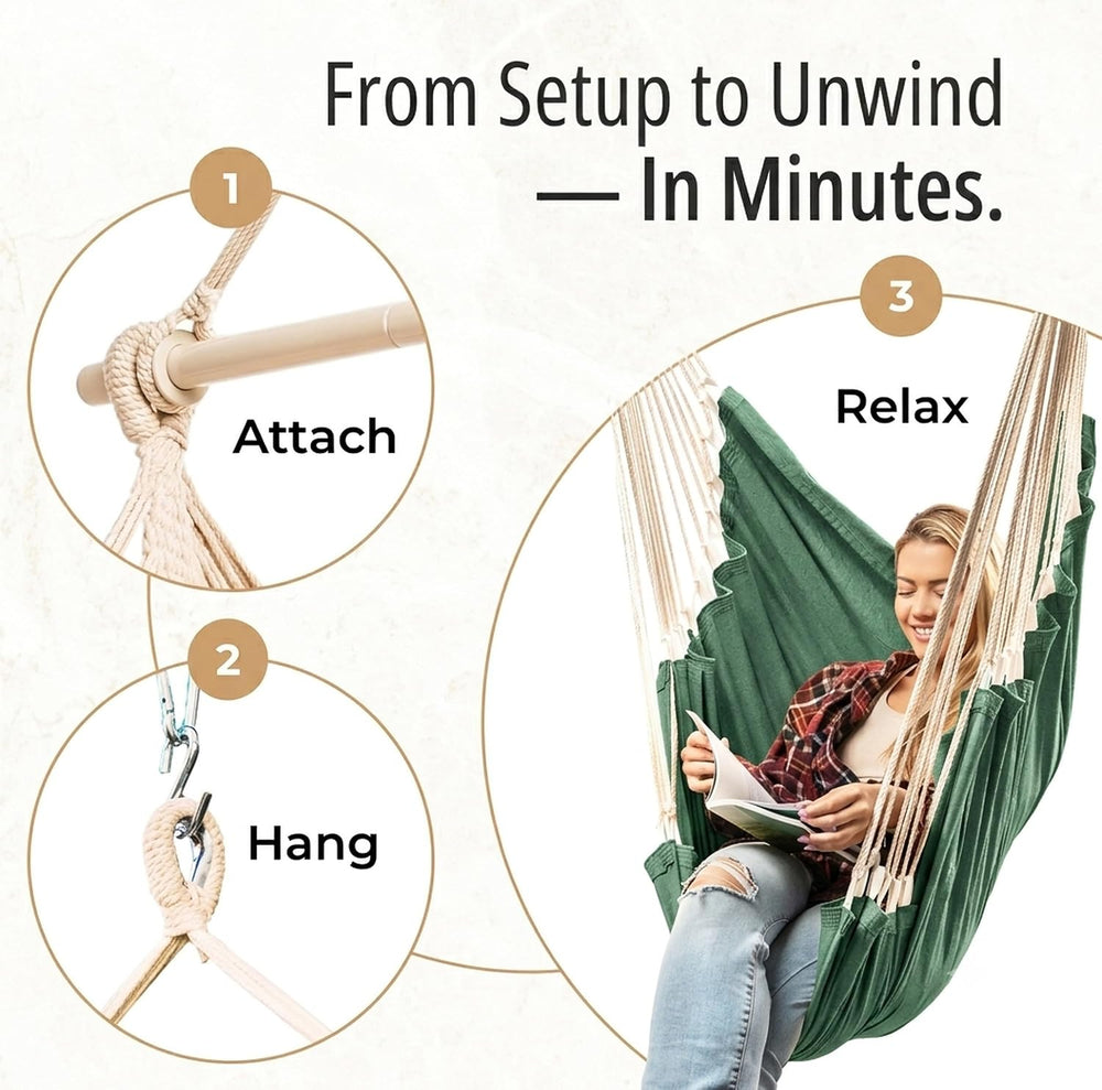 Hanging Hammock Chair Swing with Footrest - XL Hammock Swing Chair