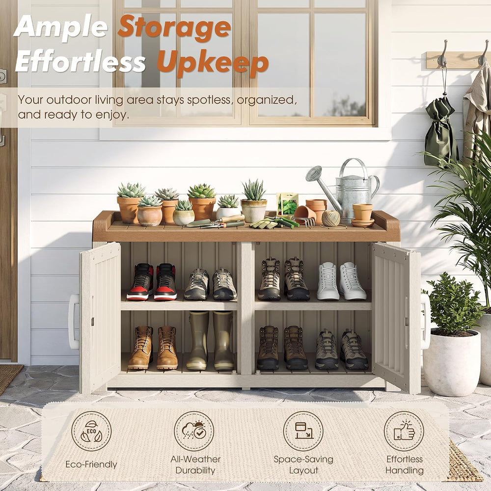 Outdoor Shoe Storage Cabinet, Rustic White
