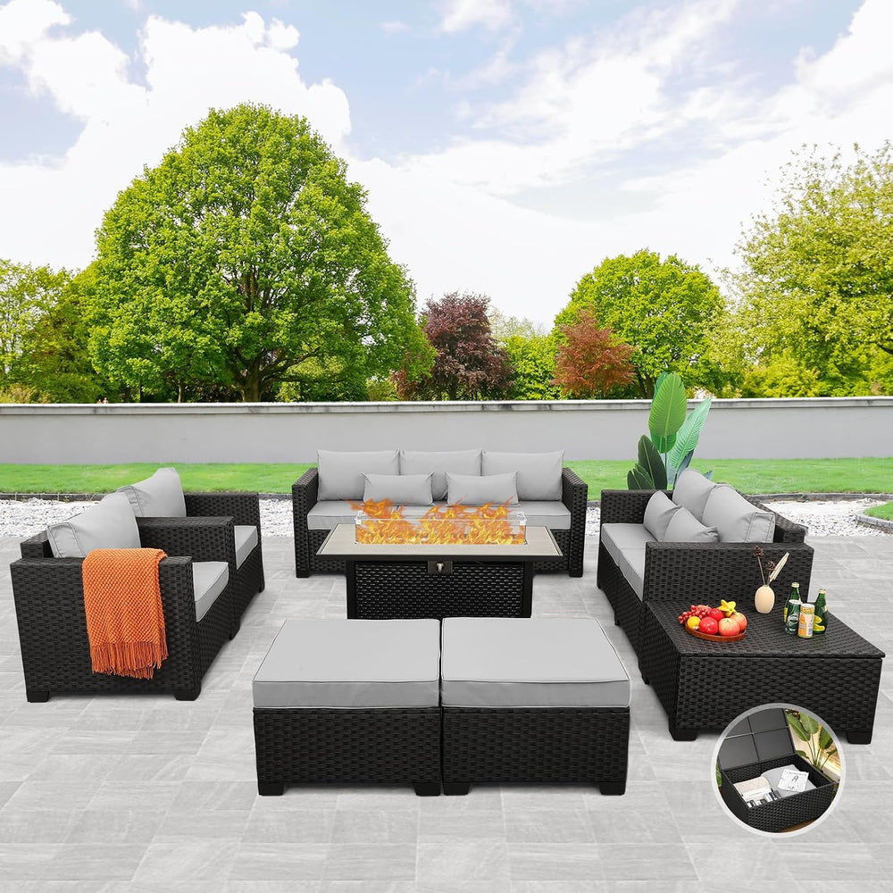 Rattaner 8 PCS Outdoor Furniture Sets 60000BTU 45-Inch Outdoor Propane Fire P...