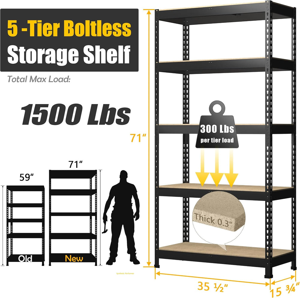 PrimeZone 71" H Storage Shelves, 5 Tier Adjustable Metal Shelf for Garage