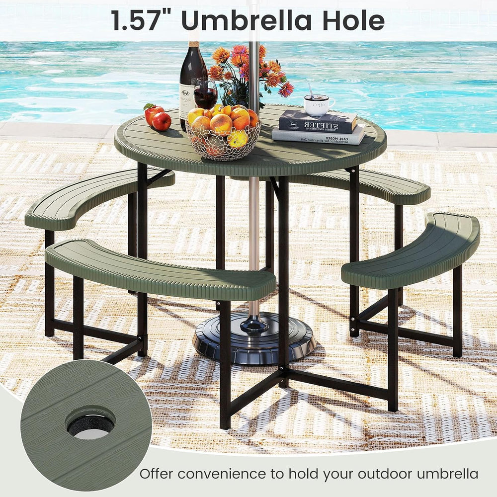 Tangkula 8 Person Round Picnic Table with 4 Benches