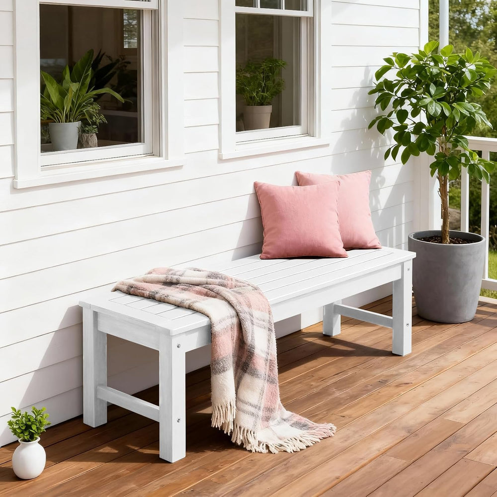 Psilvam 47" Backless Outdoor Bench for 2-Person, 700 LBS Capacity, White