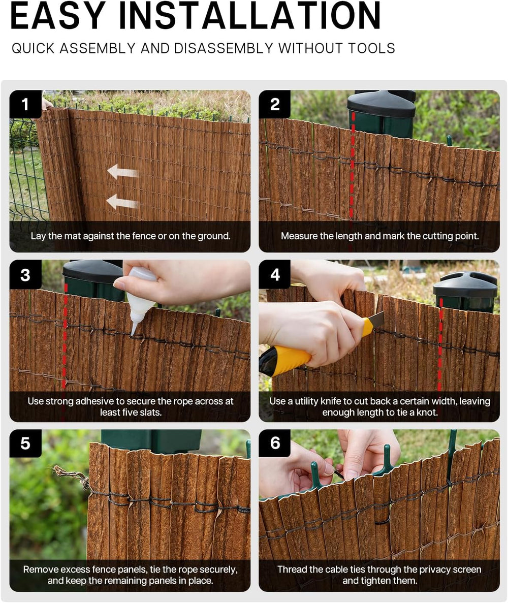 paramondo No Drilling Natural Privacy Fence Screen, Black, 3×10 FT
