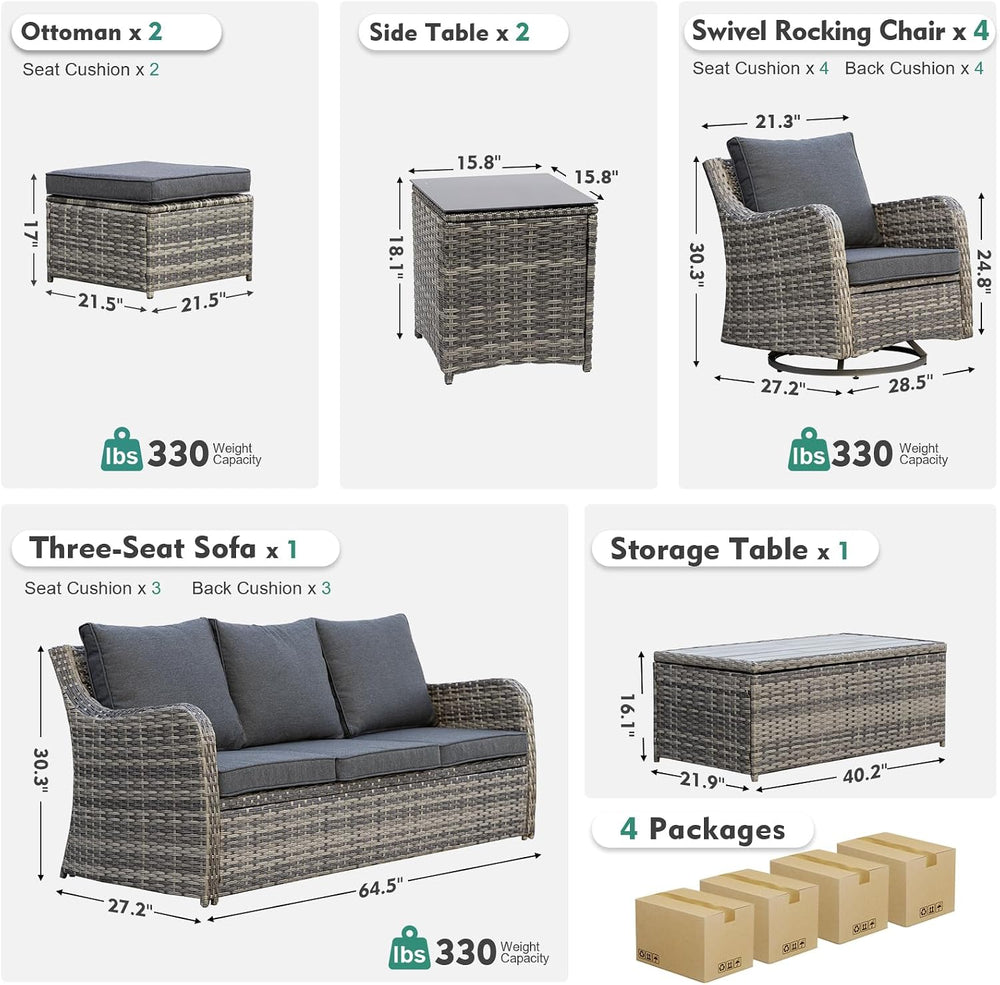 MEISSALIVVE Patio Furniture Set with Swivel Rocking Chairs, 10 Pieces Patio C...
