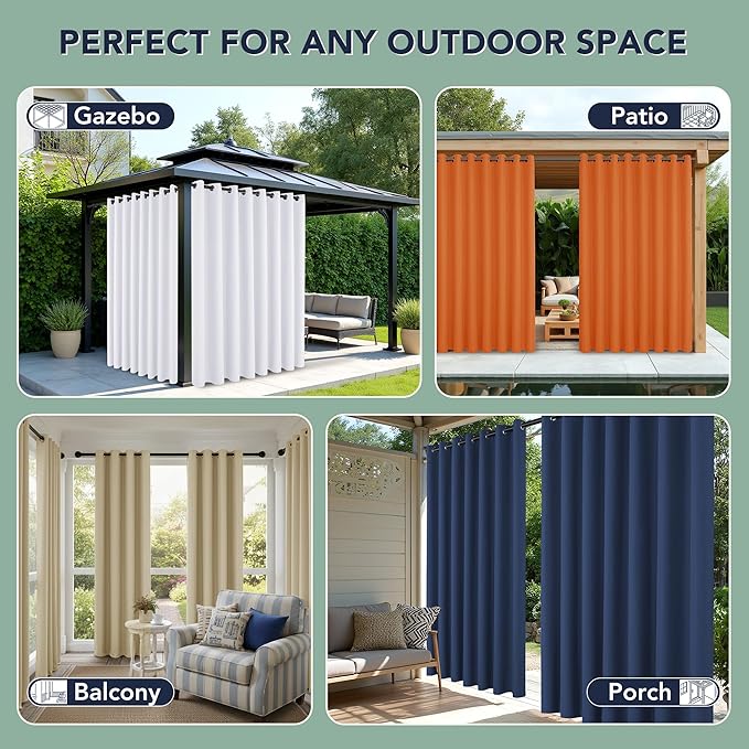 Outdoor Curtains for Patio Waterproof - 6 Panels Privacy Weatherproof Outside...