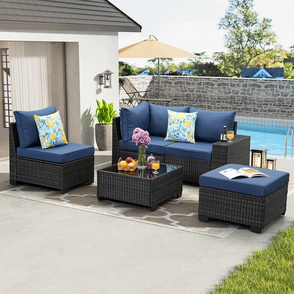 Jing's Villa 5-Piece Patio Furniture Set, All-Weather Outdoor Wicker Sect...