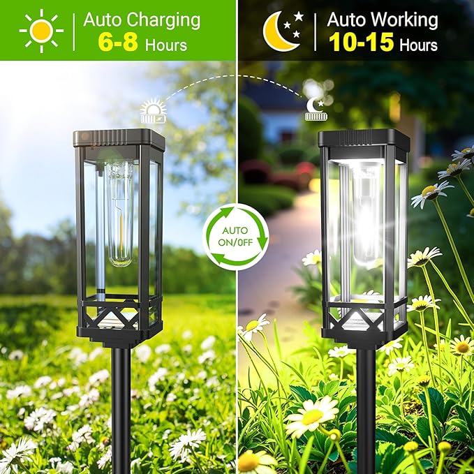 KOOPER Taller Solar Pathway Lights Outdoor, 12 Pack Upgraded Brighter Solar G...