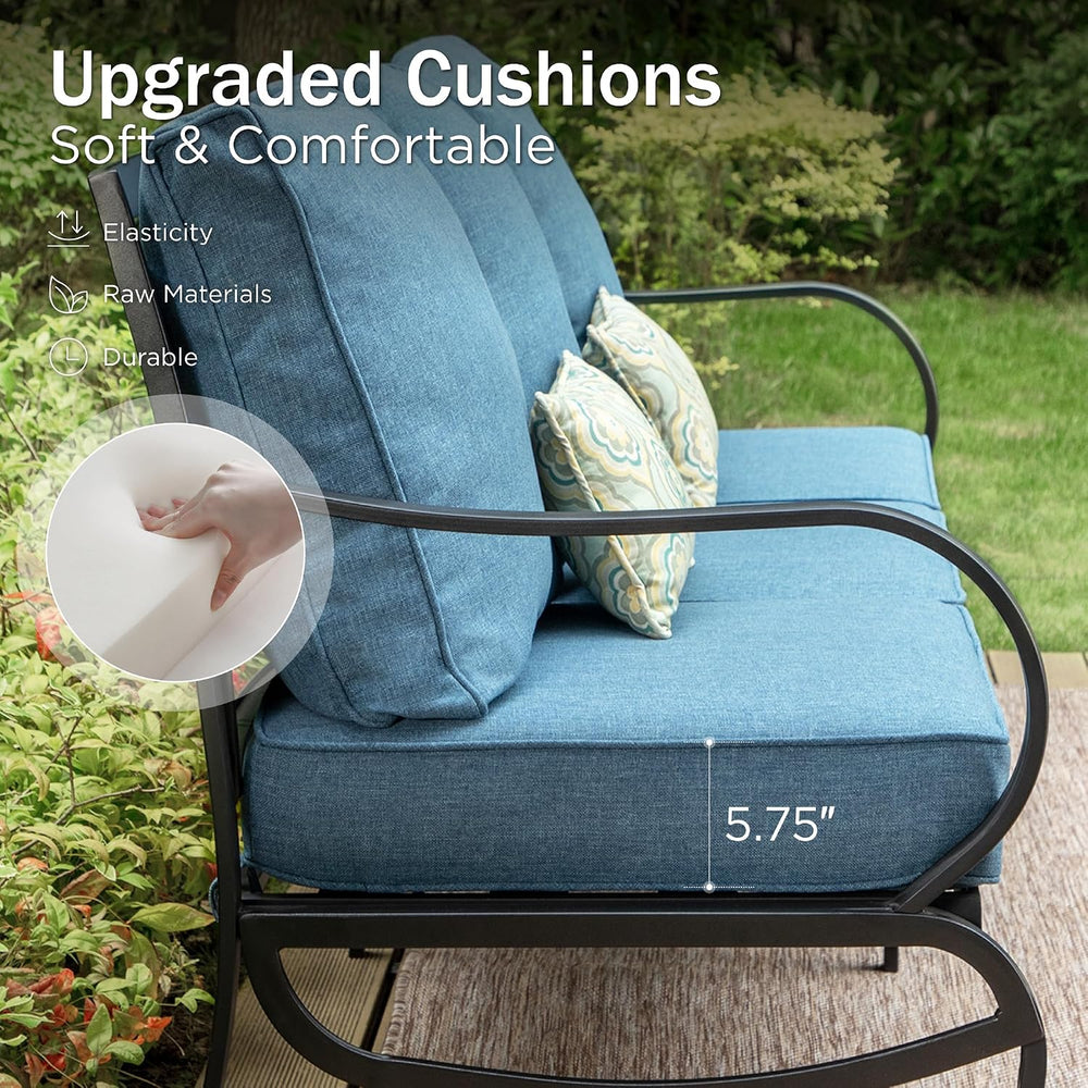 PHI VILLA Metal Swivel Patio Chair Set of 2 with 5.75" Cushion, Denim Blue