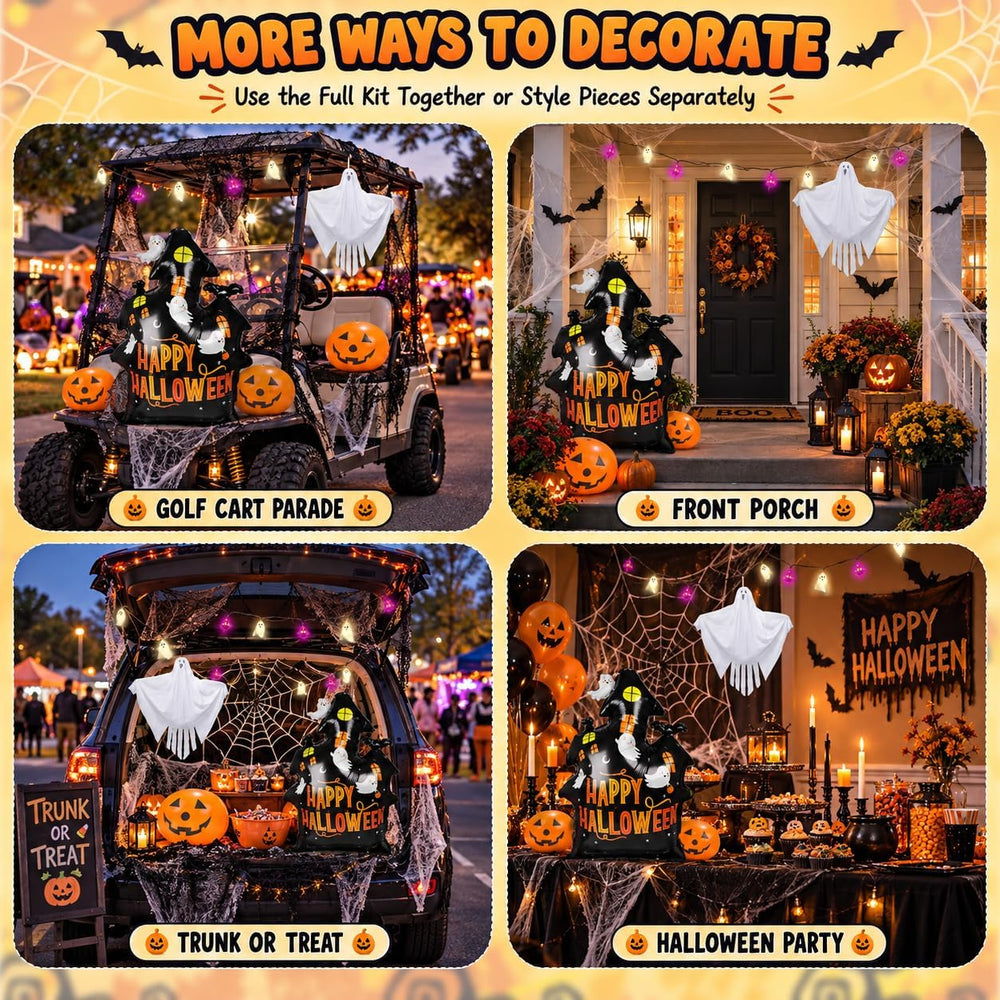 Halloween Golf Cart Decorations Kit, Ghosts, Spider Web, Pumpkins, Lights