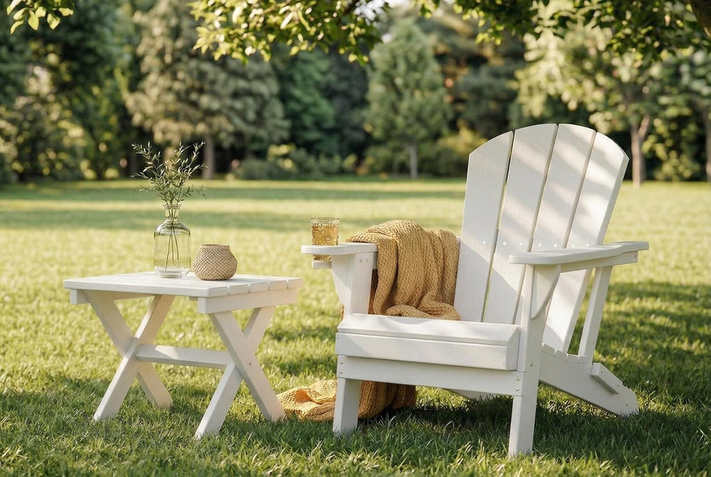 Folding Adirondack Chairs Set of 2 with Cup Holder, Heavy Duty HDPE Plastic O...