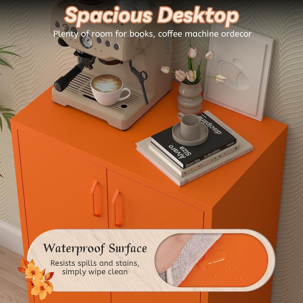Metal Storage Cabinets, Orange Cabinets with Adjustable Shelves, Steel Locker...