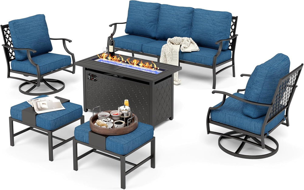 HERA'S HOUSE 6-Piece Metal Steel Outdoor Conversation Set, Fire Pit Table