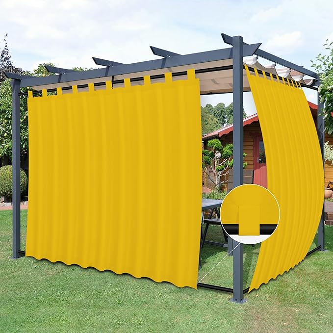 Easy-Going Outdoor Patio Curtains Detachable Tab Top Windproof Weatherproof C...