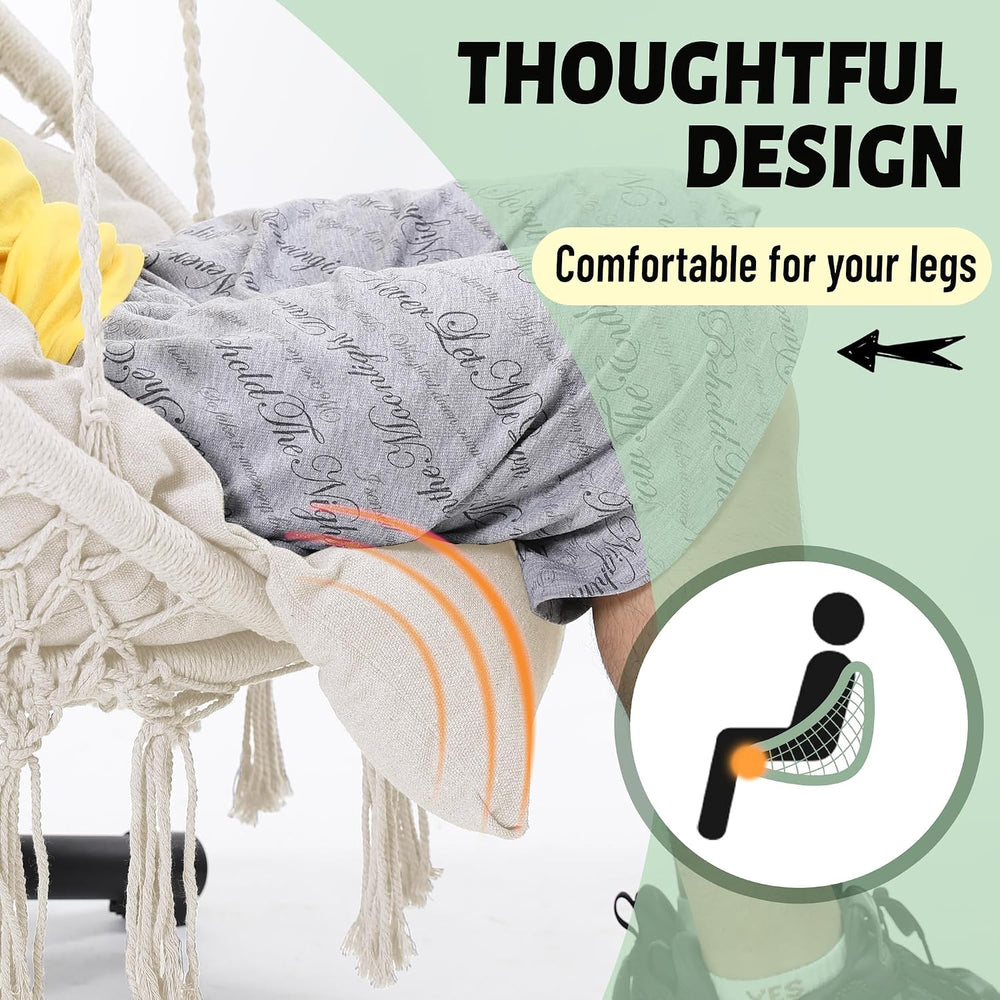 Hammock Chair Swing Chair with Boho Oversized Cushion, Macrame Hanging Chair ...
