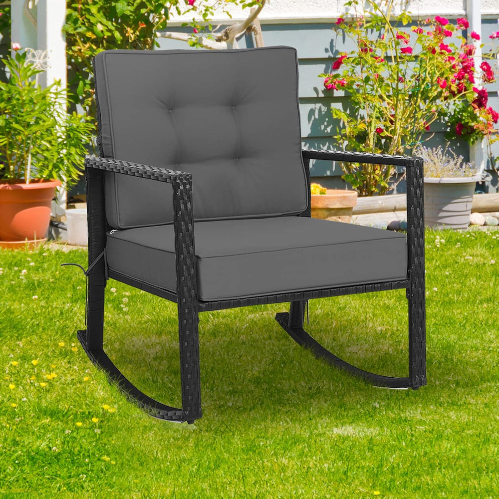 Tangkula Outdoor Rocking Chair with 5” Thick Soft Cushions, Grey (1)