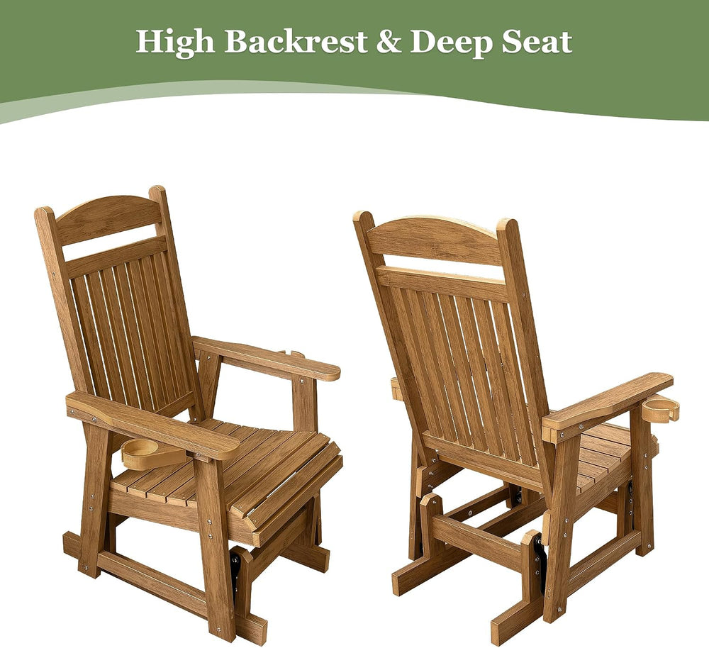 Poly Lumber Patio Glider for One Person, with Cup Holders, High Backrest and ...