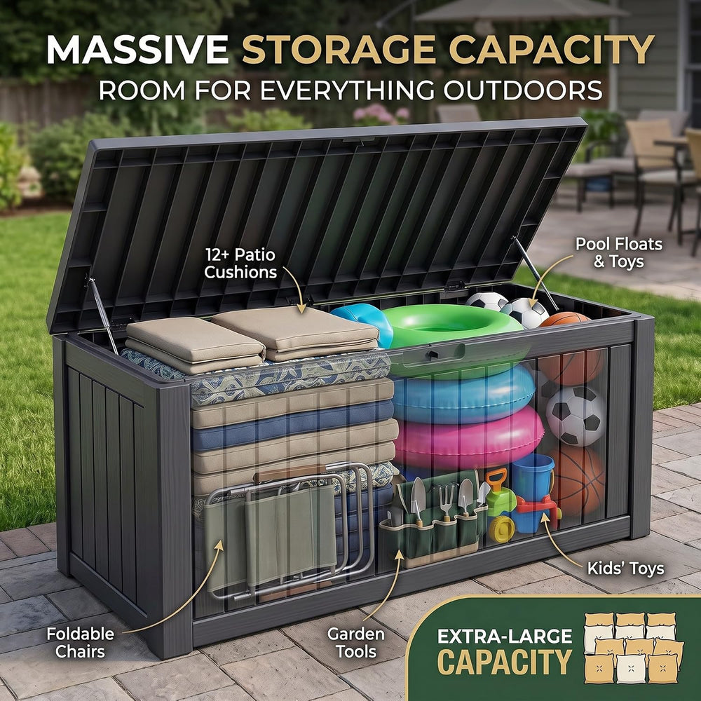 320 Gallon Outdoor Storage Box Waterproof Deck Box Patio Black