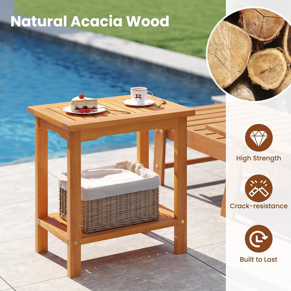 Tangkula Outdoor Side Table, 2-Tier Patio End Table with Slatted Tabletop &am...