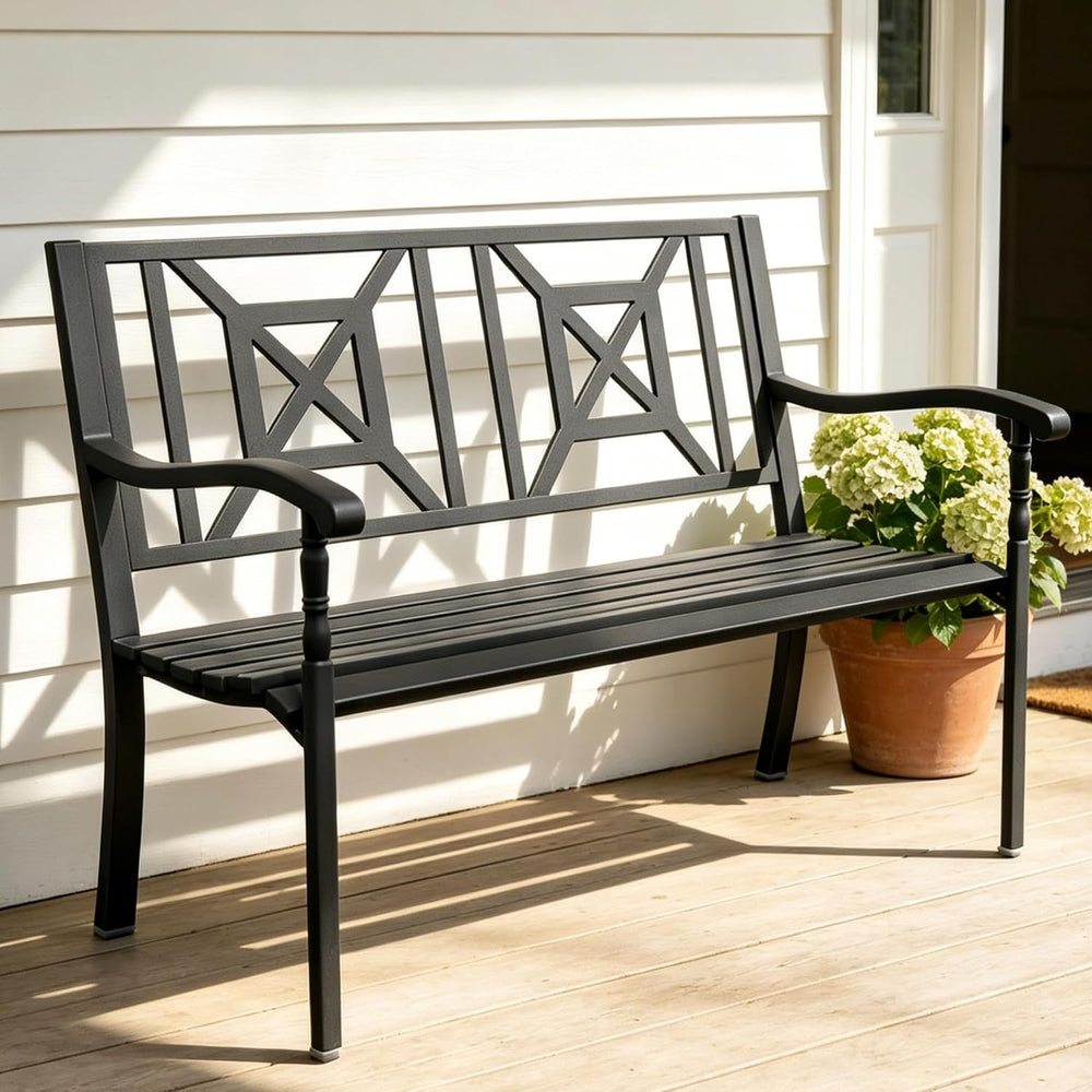 50 Inches Outdoor Garden Bench, Outdoor Metal Frame Patio Bench (BK-05)
