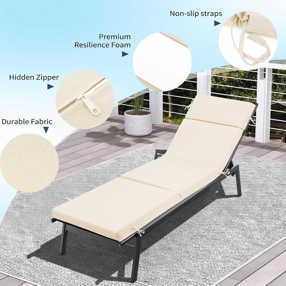 2 Pack Beige Outdoor Chaise Lounge Cushions, 72x21x3 in