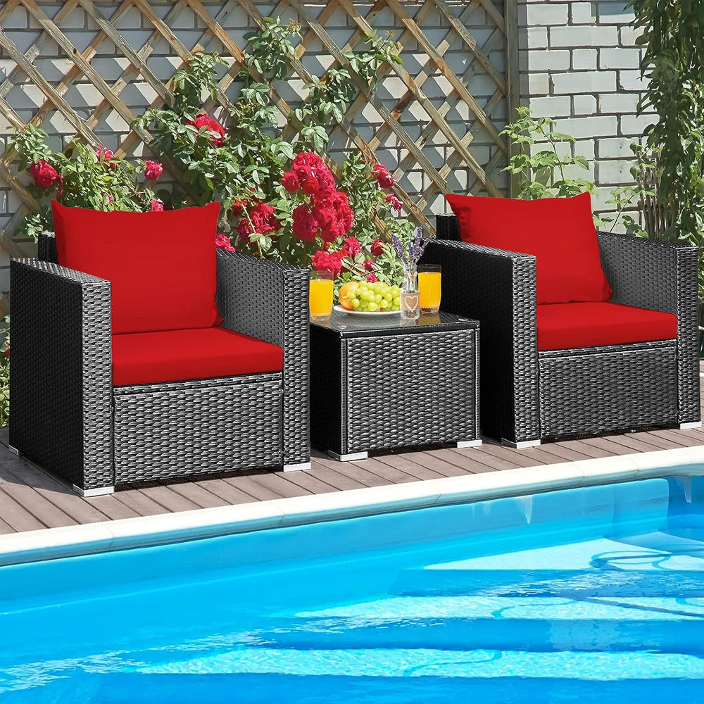 HAPPYGRILL 3 Piece Patio Furniture Set Rattan Wicker Patio Conversation Set w...