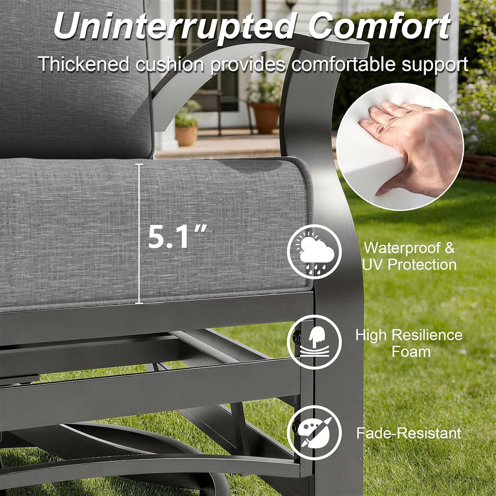 Gotland 3 Piece Patio Set, Metal Outdoor Swivel Chairs Set of 2 with 5.1’’ Hi...