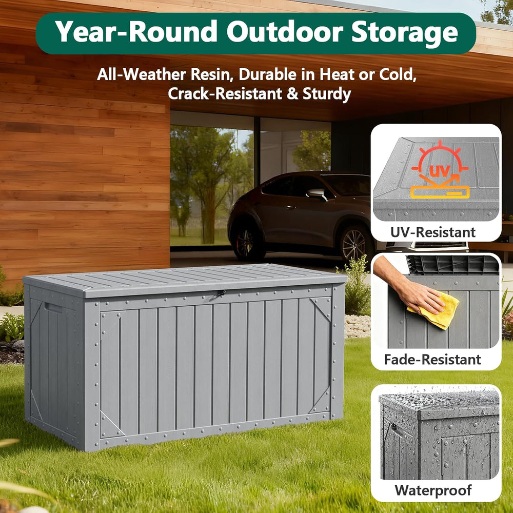Outdoor Storage Box, 98 Gallon Deck Box, Outdoor Storage Bench, Waterproof Re...