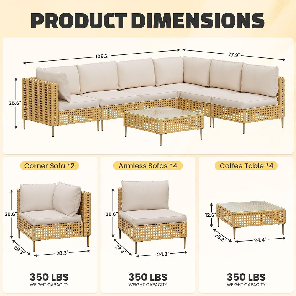 7-Piece Outdoor Furniture Set, Handmade Rattan Patio Furniture Set, Outdoor S...