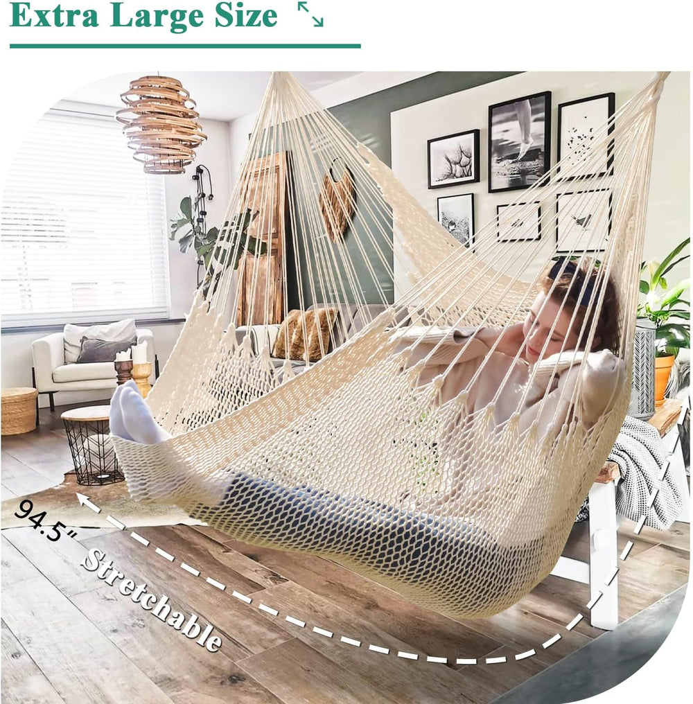 Upgraded Caribbean Hammock Chair with Detachable Metal Bar, Large Hammock Swi...