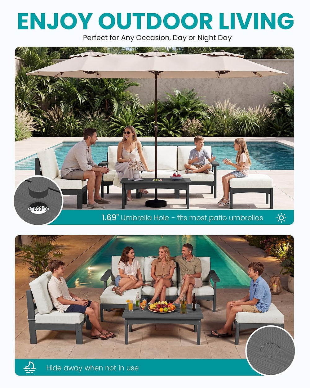 SERWALL 5 Piece Patio Sofas, Outdoor Sectional Sofa with Coffee Table, Grey