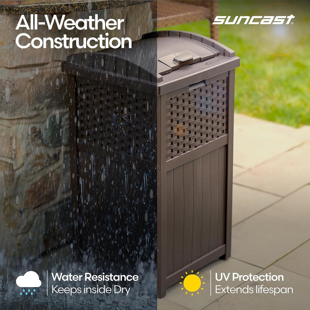 Suncast 33 Gallon Commercial Outdoor Trashcan Hideaway with Lid for 30 to 33 ...
