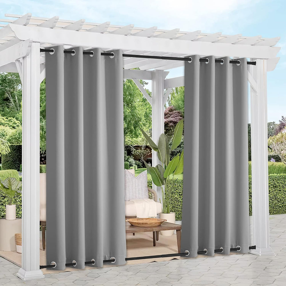 NICETOWN 2 Panels Sliver Grey Blackout Outdoor Curtains for Patio Waterproof ...