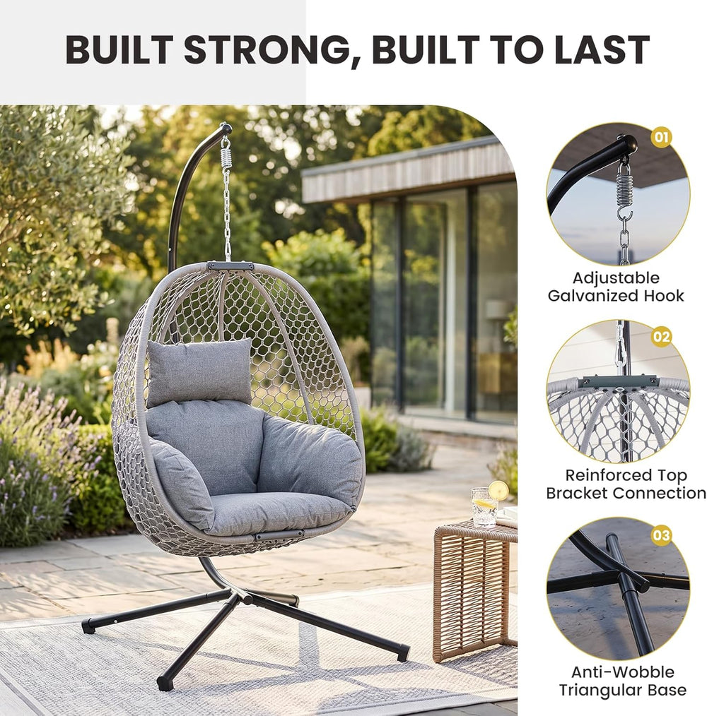 Egg Chair Outdoor with Stand, Patio Hanging Egg Swing Chair for Backyard Balc...