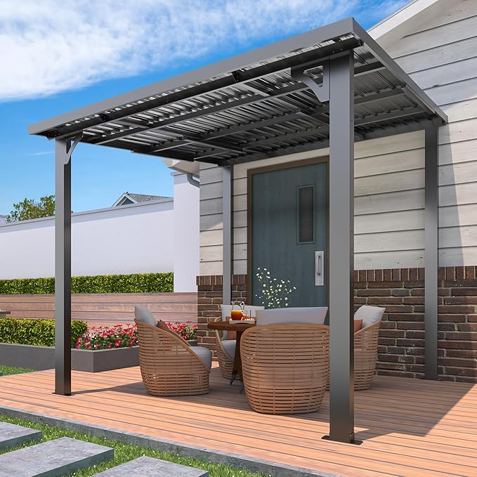 AECOJOY 8x8 Hardtop Gazebo Outdoor Pergola, Small Heavy Duty Lean to Metal Pe...