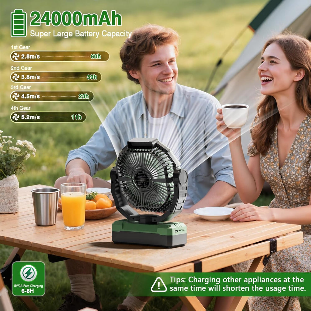FRIZCOL 3-in-1 Camping Fan - Portable Fans Rechargeable - 24000mAh Battery Po...